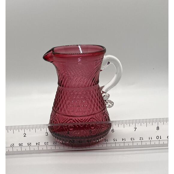 Vtg Pilgram Creamer Cranberry Glass Bennington Applied Handle Red Cottage Coffee - Picture 4 of 6